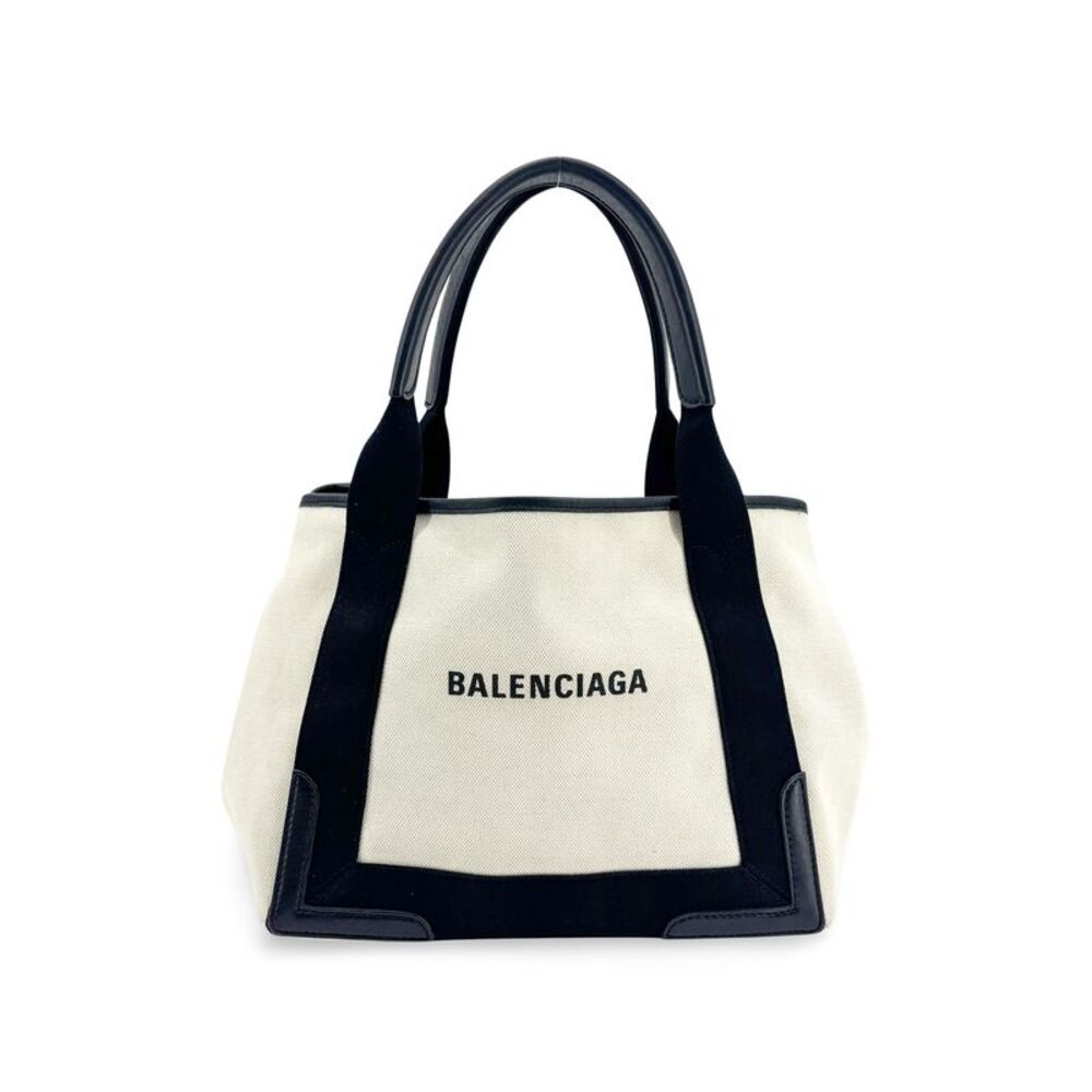 Balenciaga Navy Cabas Canvas With Leather Black Canvas Tote Bag Bag